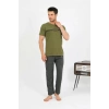 Moda Erkek Pamuk Kısa Kol Pijama Takım Haki