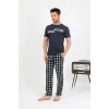 Moda Erkek Pamuk Kısa Kol Pijama Takım Lacivert