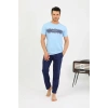 Moda Erkek Pamuk Kısa Kol Pijama Takım Mavi