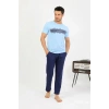 Moda Erkek Pamuk Kısa Kol Pijama Takım Mavi
