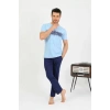Moda Erkek Pamuk Kısa Kol Pijama Takım Mavi