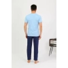 Moda Erkek Pamuk Kısa Kol Pijama Takım Mavi
