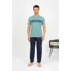 Moda Erkek Pamuk Kısa Kol Pijama Takım SuYeşili