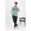 Moda Erkek Pamuk Kısa Kol Pijama Takım SuYeşili
