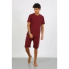 Moda Erkek Pamuk Lakost Alt Üst Kaprili Pijama Takım Bordo