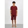 Moda Erkek Pamuk Lakost Alt Üst Kaprili Pijama Takım Bordo