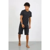 Moda Erkek Pamuk Lakost Alt Üst Kaprili Pijama Takım Füme