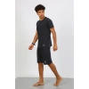 Moda Erkek Pamuk Lakost Alt Üst Kaprili Pijama Takım Füme