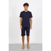 Moda Erkek Pamuk Lakost Alt Üst Kaprili Pijama Takım Lacivert