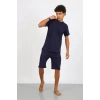 Moda Erkek Pamuk Lakost Alt Üst Kaprili Pijama Takım Lacivert