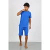Moda Erkek Pamuk Lakost Alt Üst Kaprili Pijama Takım Saks