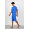 Moda Erkek Pamuk Lakost Alt Üst Kaprili Pijama Takım Saks