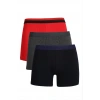 Moda Erkek Penye 3lü Boxer Kırmızı-Füme-Lacivert