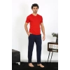 Moda Erkek Penye Kırmızı 3lü Pijama Takımı