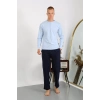 Moda Erkek Penye Uzun Kol Pijama Takımı Buz Mavisi