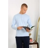 Moda Erkek Penye Uzun Kol Pijama Takımı Buz Mavisi