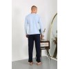 Moda Erkek Penye Uzun Kol Pijama Takımı Buz Mavisi
