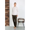Moda Erkek Penye Uzun Kol Pijama Takımı Ekru