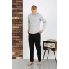 Moda Erkek Penye Uzun Kol Pijama Takımı GRİ
