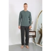Moda Erkek Penye Uzun Kol Pijama Takımı Haki