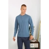 Moda Erkek Penye Uzun Kol Pijama Takımı İndigo
