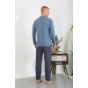 Moda Erkek Penye Uzun Kol Pijama Takımı İndigo
