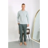 Moda Erkek Penye Uzun Kol Pijama Takımı Su Yeşili