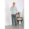 Moda Erkek Penye Uzun Kol Pijama Takımı Su Yeşili