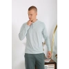 Moda Erkek Penye Uzun Kol Pijama Takımı Su Yeşili