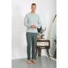 Moda Erkek Penye Uzun Kol Pijama Takımı Su Yeşili