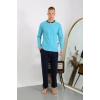 Moda Erkek Penye Uzun Kol Pijama Takımı Turkuaz