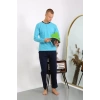 Moda Erkek Penye Uzun Kol Pijama Takımı Turkuaz