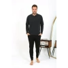 Moda Erkek Polo Yaka Uzun Kol Penye Pijama Takımı Antrasit