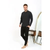 Moda Erkek Polo Yaka Uzun Kol Penye Pijama Takımı Antrasit