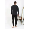 Moda Erkek Polo Yaka Uzun Kol Penye Pijama Takımı Antrasit