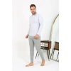 Moda Erkek Polo Yaka Uzun Kol Penye Pijama Takımı Gri