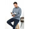 Moda Erkek Polo Yaka Uzun Kol Penye Pijama Takımı Gri