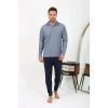 Moda Erkek Polo Yaka Uzun Kol Penye Pijama Takımı Gri
