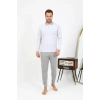 Moda Erkek Polo Yaka Uzun Kol Penye Pijama Takımı Gri