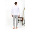 Moda Erkek Polo Yaka Uzun Kol Penye Pijama Takımı Gri