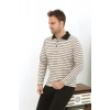 Moda Erkek Polo Yaka Uzun Kol Penye Pijama Takımı Krem