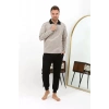 Moda Erkek Polo Yaka Uzun Kol Penye Pijama Takımı Krem