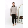 Moda Erkek Polo Yaka Uzun Kol Penye Pijama Takımı Krem