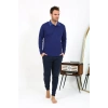 Moda Erkek Polo Yaka Uzun Kol Penye Pijama Takımı Lacivert