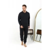 Moda Erkek Polo Yaka Uzun Kol Penye Pijama Takımı Lacivert