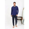 Moda Erkek Polo Yaka Uzun Kol Penye Pijama Takımı Lacivert