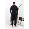 Moda Erkek Polo Yaka Uzun Kol Penye Pijama Takımı Lacivert