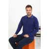 Moda Erkek Polo Yaka Uzun Kol Penye Pijama Takımı Lacivert