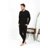 Moda Erkek Polo Yaka Uzun Kol Penye Pijama Takımı Siyah
