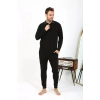 Moda Erkek Polo Yaka Uzun Kol Penye Pijama Takımı Siyah